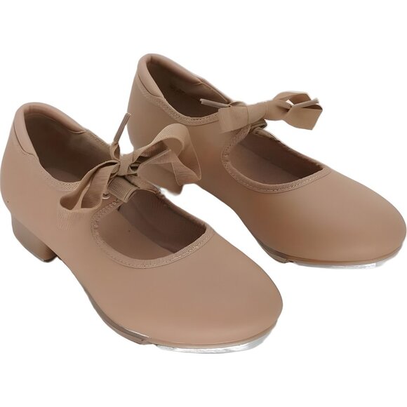 Linodes Ribbon Tie Tap Shoes Tan Girls US 3 - Picture 4 of 6